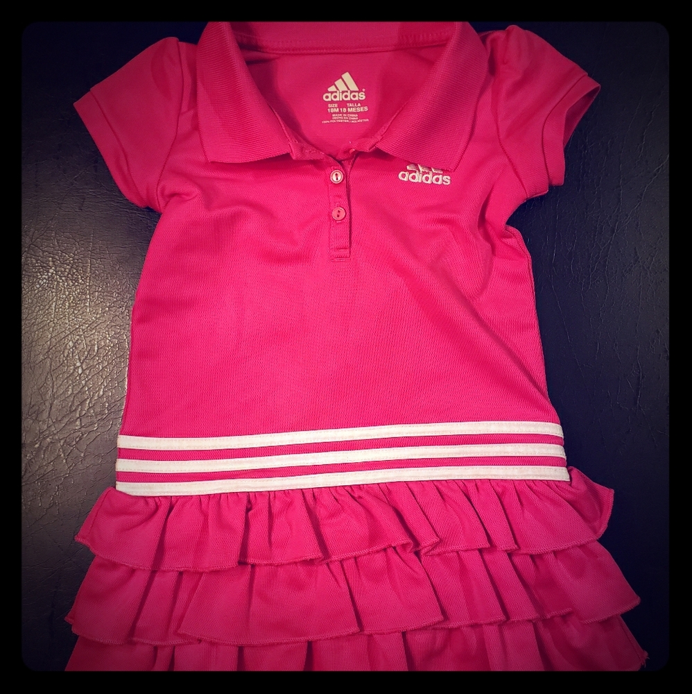 Adidas Toddler Girl Pink and White Ruffle Dress